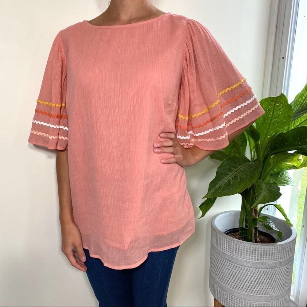Du Jour pink wide sleeve cotton blouse size xs